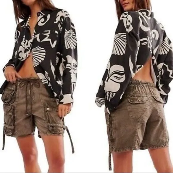 NWOT Free People Moon Bay Utility Parachute Shorts Womens Sz M Washed Army Green
