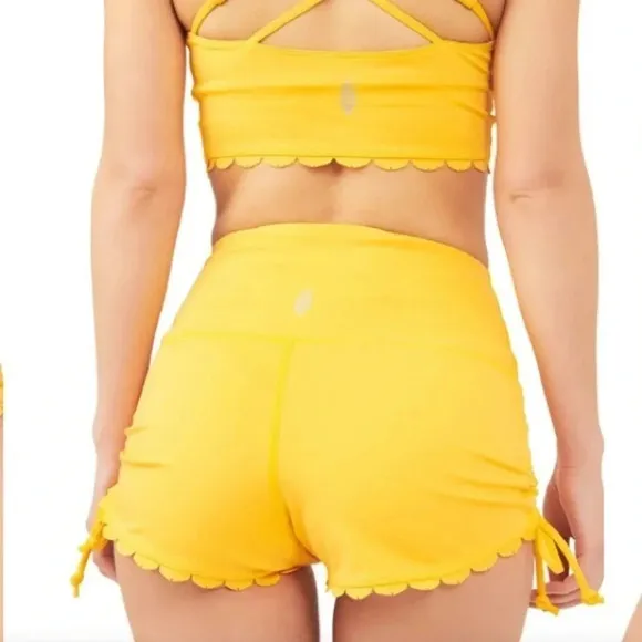 NWOT Free People Sun's Out Ruched Side Tie Shorts Size Medium in Mango Orange