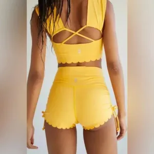 NWOT Free People Sun's Out Ruched Side Tie Shorts Size Medium in Mango Orange