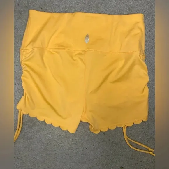 NWOT Free People Sun's Out Ruched Side Tie Shorts Size Medium in Mango Orange