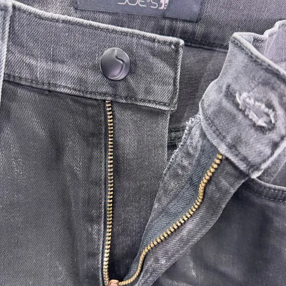 NWOT Joe's Jeans Women's 24 straight Ankle Black Coated Denim Pants High Rise