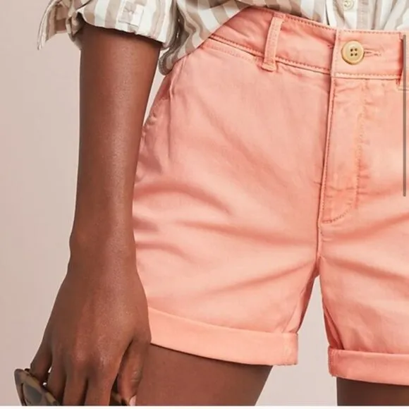 NWT Anthropologie Shrimp Pink Peach Pockets Relaxed Chinos Dress Shorts 25 0/2