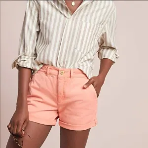 NWT Anthropologie Shrimp Pink Peach Pockets Relaxed Chinos Dress Shorts 25 0/2