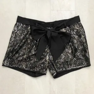 NWT! BCBG Max Azria Black Gold Silver Sequin Tie Front Shorts Sz XS