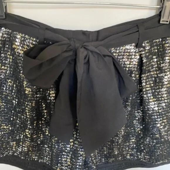 NWT! BCBG Max Azria Black Gold Silver Sequin Tie Front Shorts Sz XS