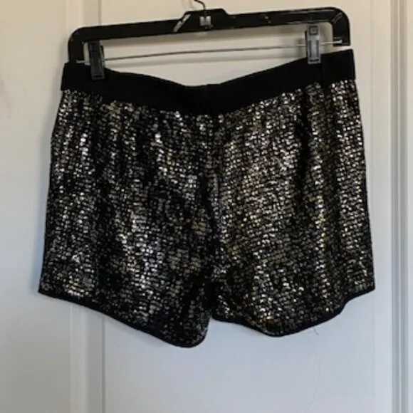 NWT! BCBG Max Azria Black Gold Silver Sequin Tie Front Shorts Sz XS