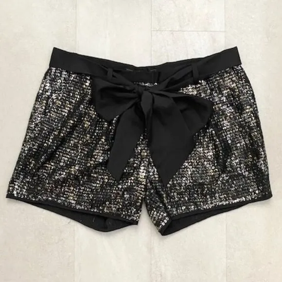 NWT! BCBG Max Azria Black Gold Silver Sequin Tie Front Shorts Sz XS