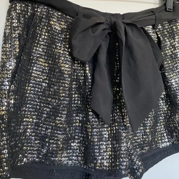 NWT! BCBG Max Azria Black Gold Silver Sequin Tie Front Shorts Sz XS