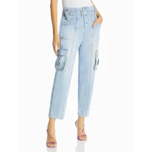 NWT BLANKNYC Light Wash Straight Leg Jeans Belted Buckle Y2K 90's Cargo Pants
