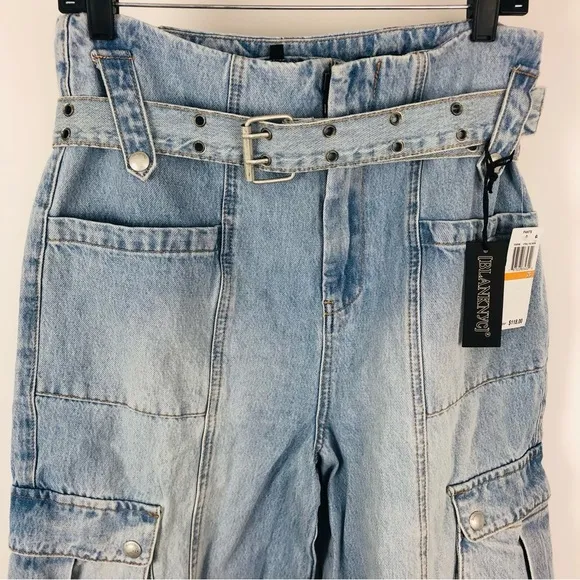 NWT BLANKNYC Light Wash Straight Leg Jeans Belted Buckle Y2K 90's Cargo Pants
