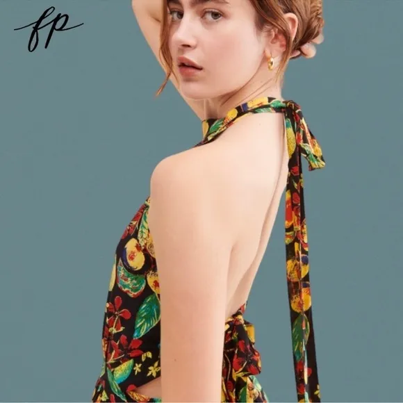 NWT Free People Black Combo Coral Tides Romper / xsmall