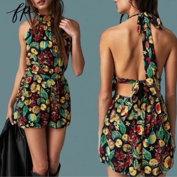 NWT Free People Black Combo Coral Tides Romper / xsmall