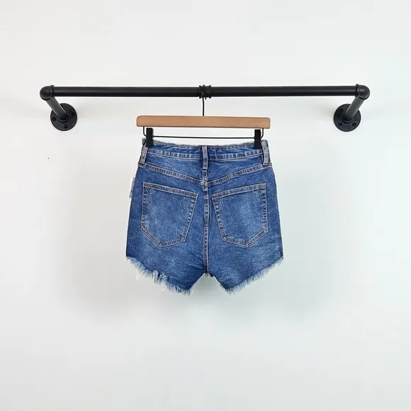 NWT Free People CRVY Vintage High-Rise Distressed Shorts in Lolita Blue