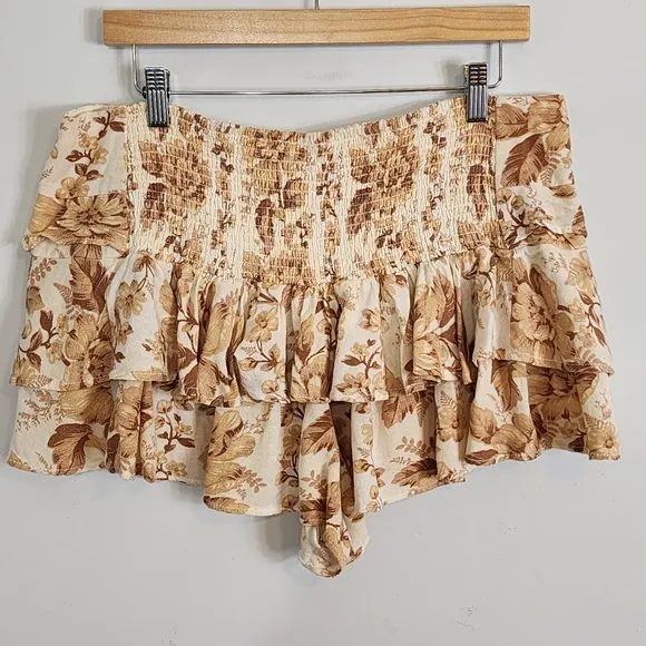NWT Free People Days Gone By Womens Floral Tiered Cotton Linen Shorts Size XL