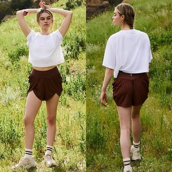 NWT Free People FP Movement Find Your Flow Shorts Argan Oil Brown