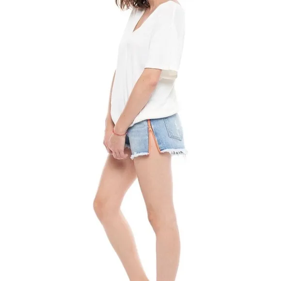 NWT FREE PEOPLE SANDRINE ROSE Denim Shorts w/ Orange Side Zipper Detail, Size 25