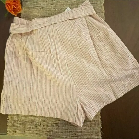 NWT Mink Pink White Pink Stripe High Paper Bag Waist Mom Bermuda Dress Shorts XS