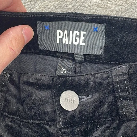 NWT Paige Manhattan High Waist Stretch Velvet Pants Jeans Black Sz 23