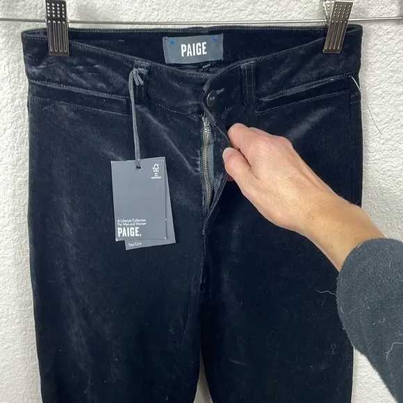 NWT Paige Manhattan High Waist Stretch Velvet Pants Jeans Black Sz 23