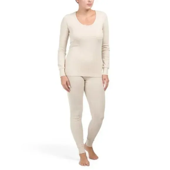 NWT PETIT LEM Beige Organic Cotton Model Ribbed Pajama Set 267NO