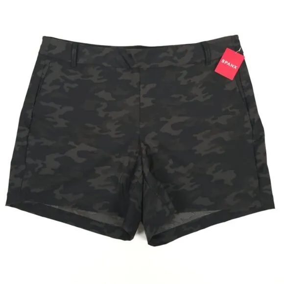 NWT SPANX Sunshine Shorts 6” Black Camo Stretch Shorts with Pockets 50213R Sz XL