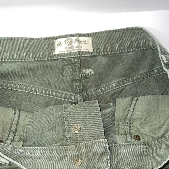 NWT We the Free Army Green Distressed Denim Shorts