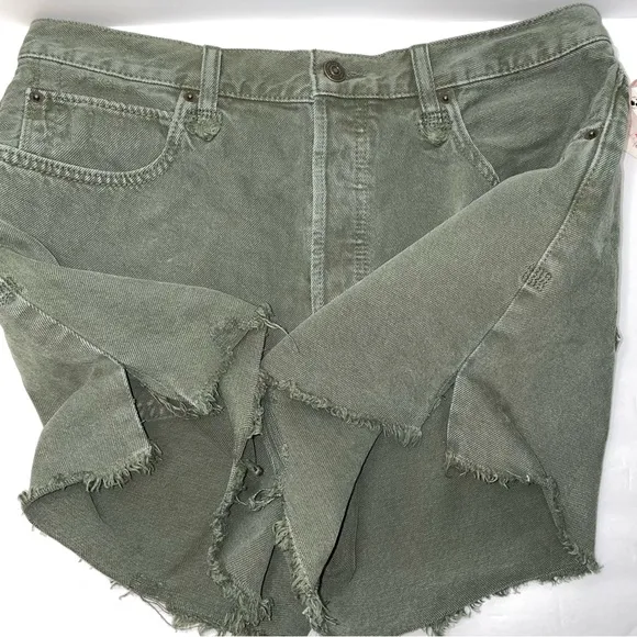 NWT We the Free Army Green Distressed Denim Shorts