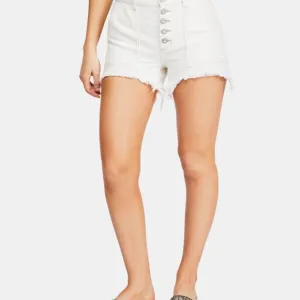NWT We the Free - FREE PEOPLE Womens Ivory Demin High Waist Shorts Size: 27