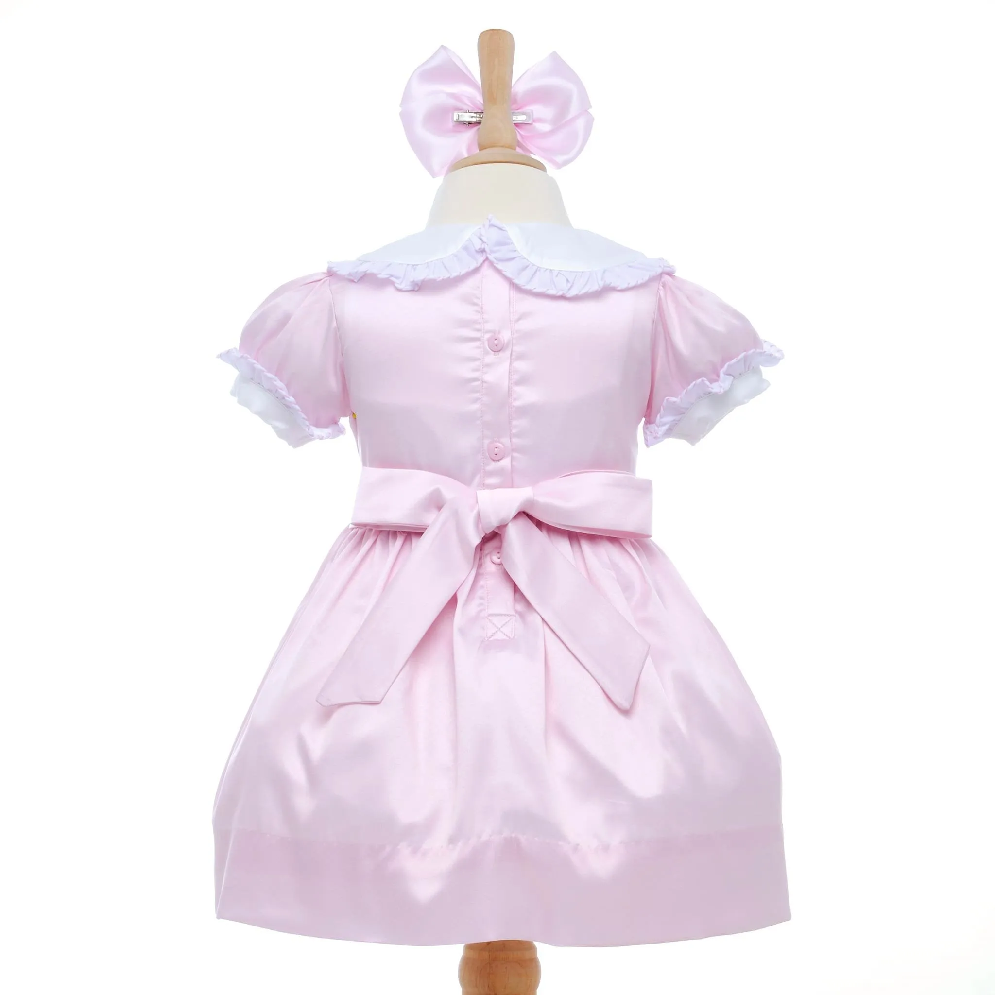 Ocean Baby Girls Exclusive Rose Swan Lux Collection Satin Smocked Petticoat Layered Dress (NB-6Yrs)