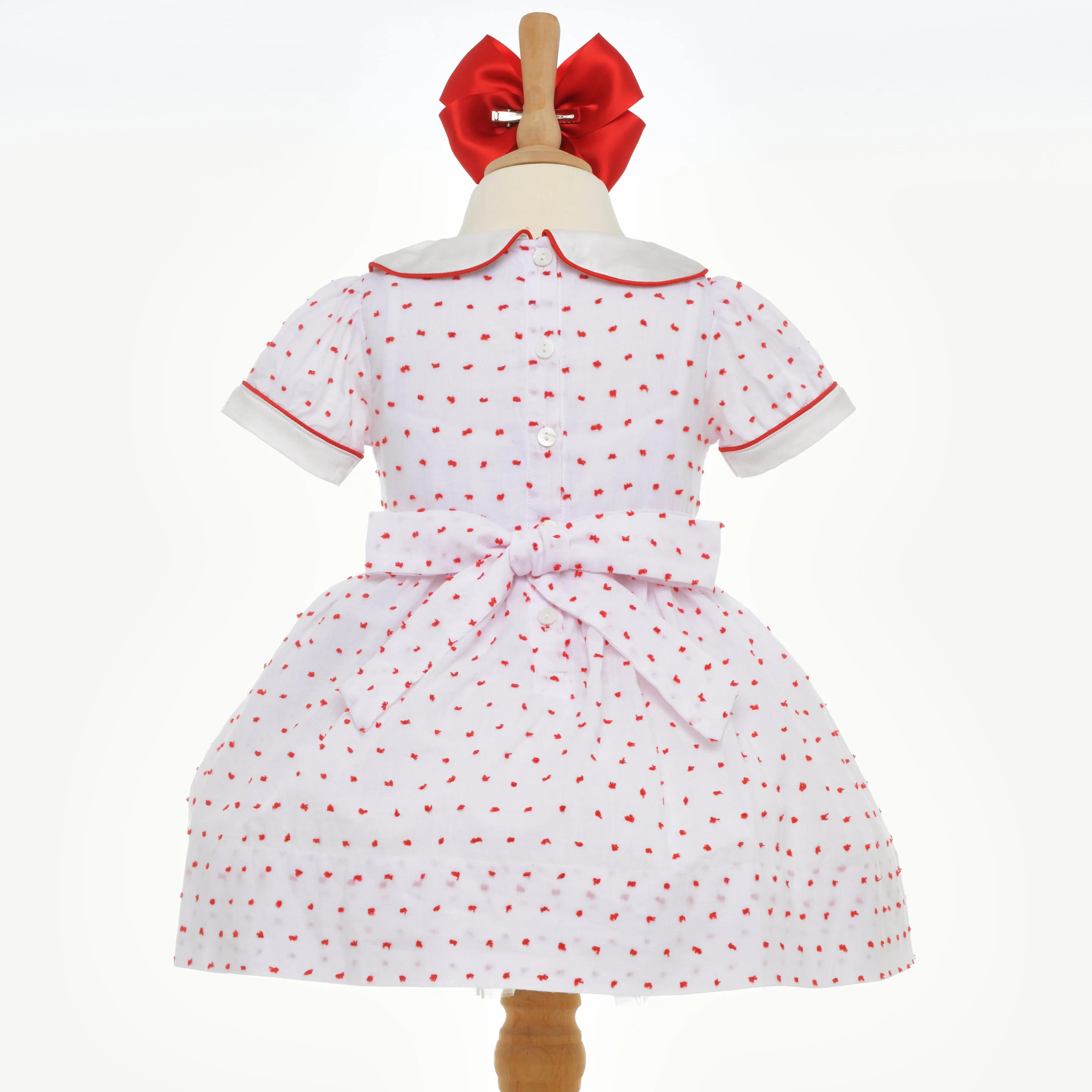 Ocean Baby Girls Red Swiss Dot Smocked Petticoat Layered Dress (3M-8Yrs)
