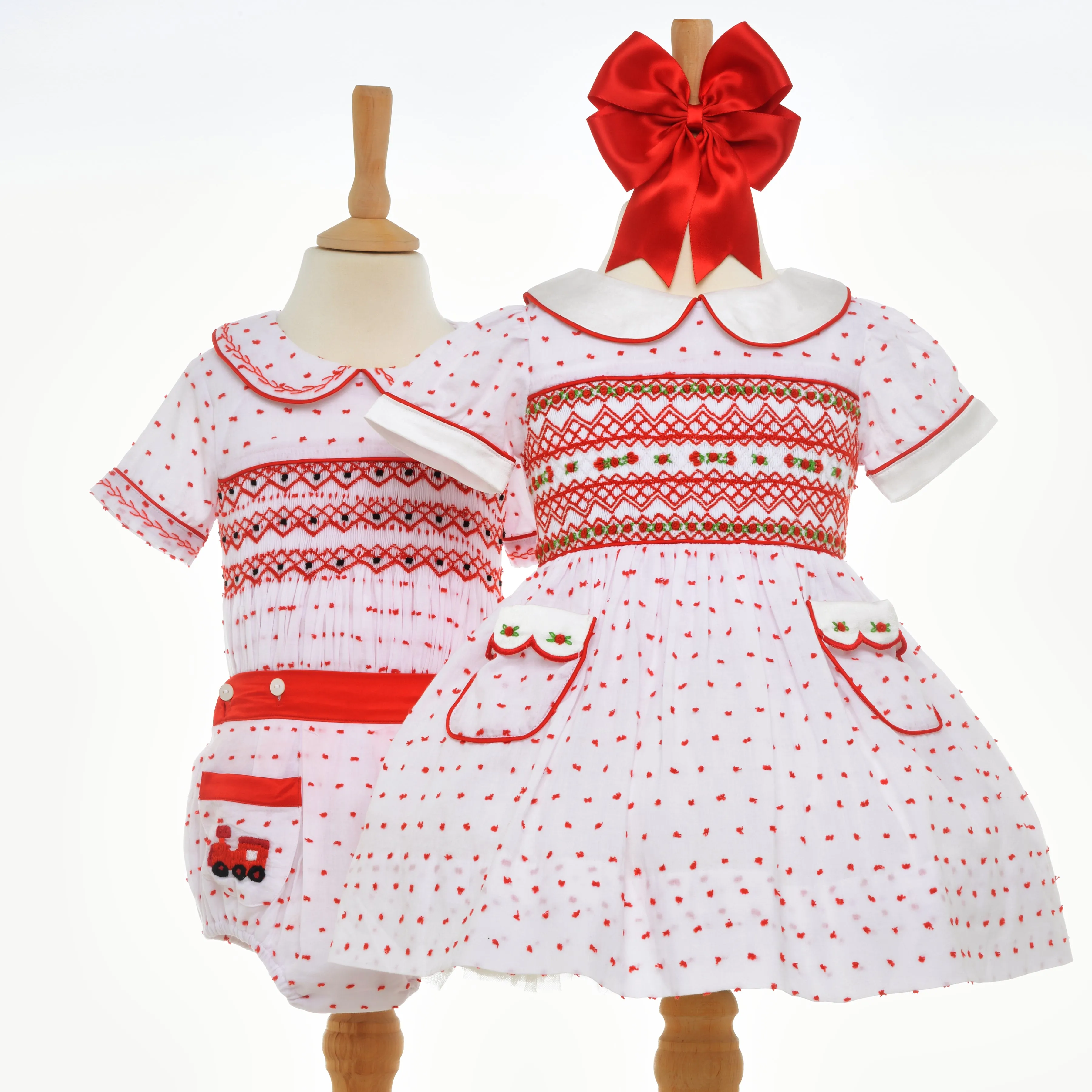 Ocean Baby Girls Red Swiss Dot Smocked Petticoat Layered Dress (3M-8Yrs)