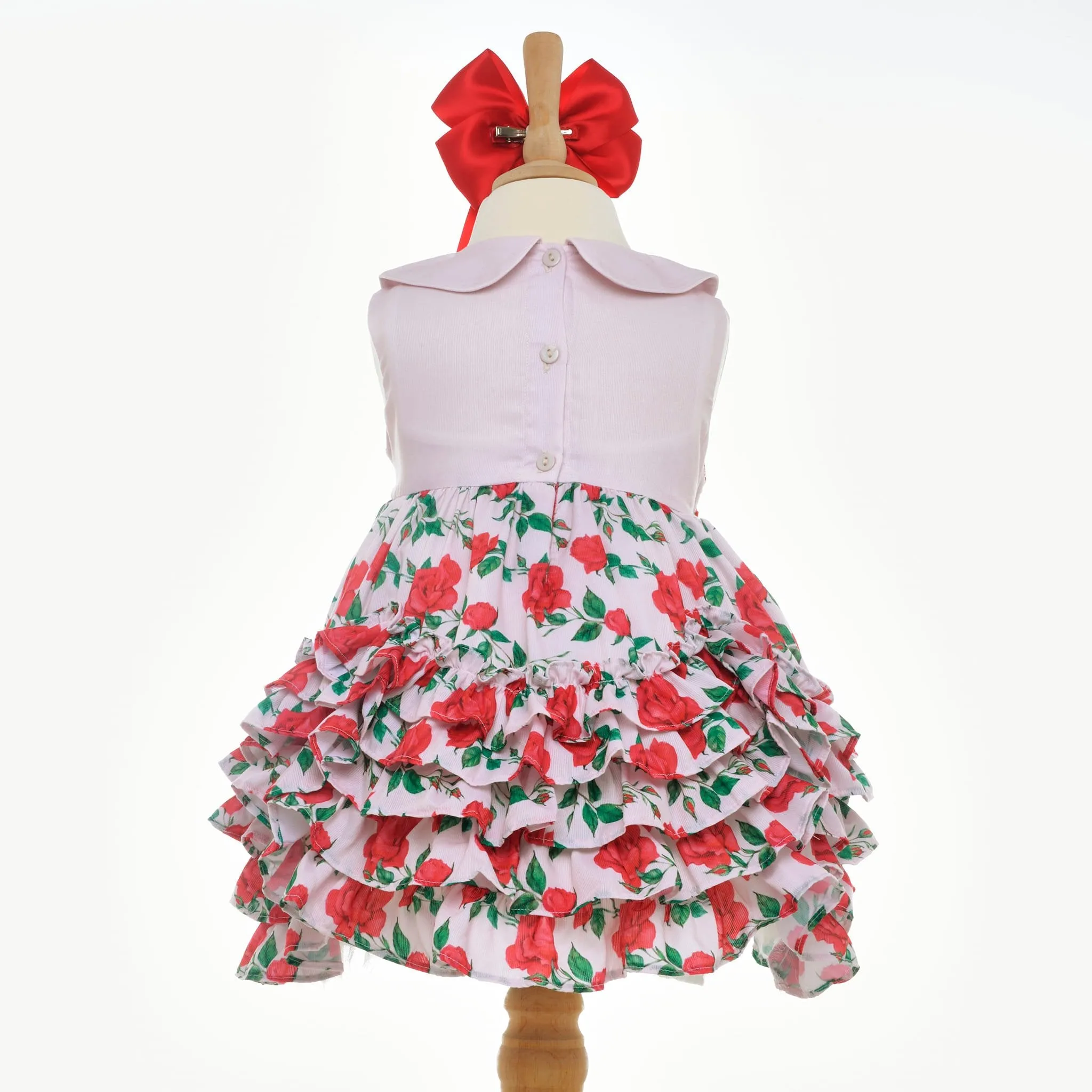 Ocean Baby Girls Smocked Petticoat Layered Red Rose Ruffle Dress (6M-8Yrs)