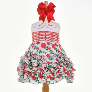 Ocean Baby Girls Smocked Petticoat Layered Red Rose Ruffle Dress (6M-8Yrs)