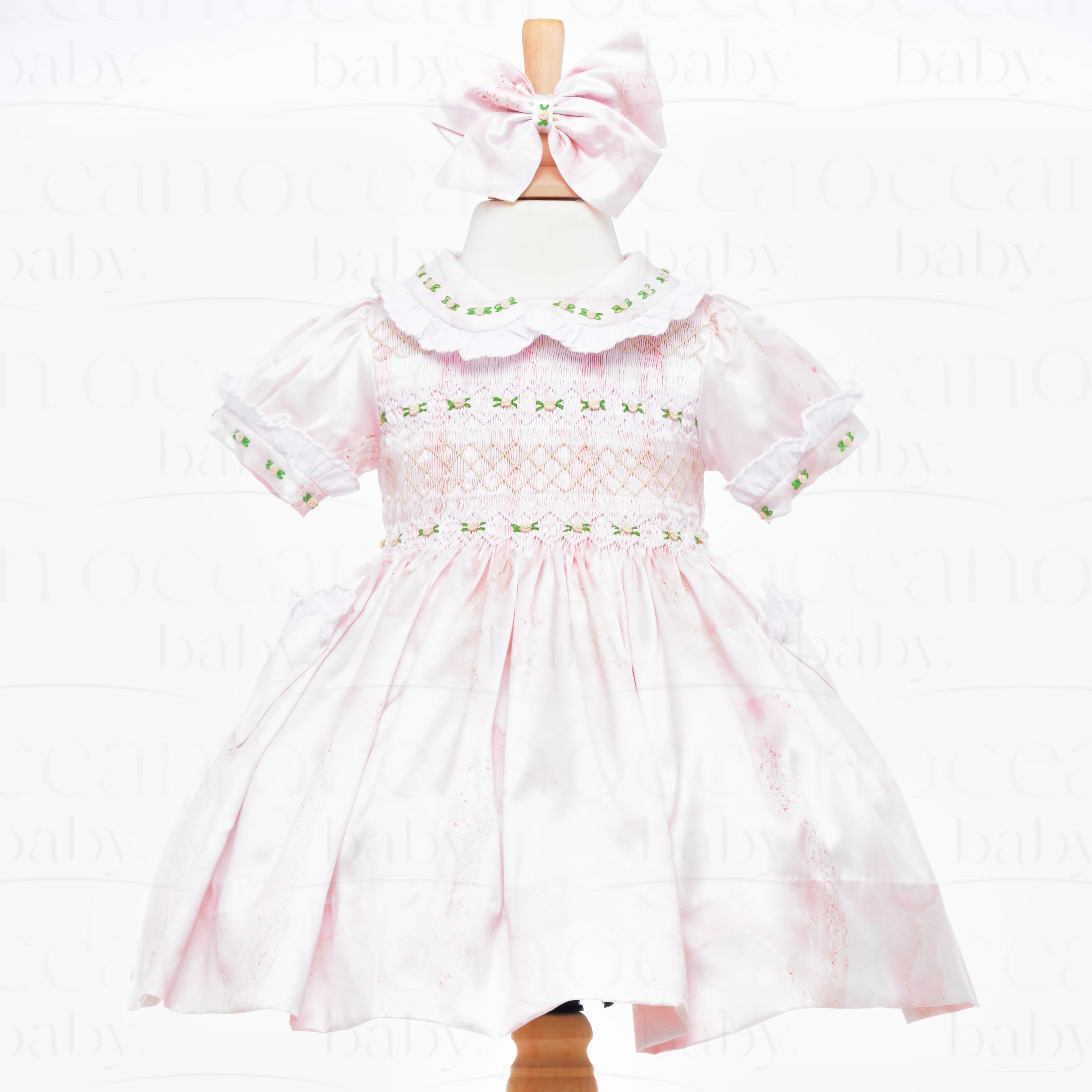 Ocean Baby Girls Smocked Pink Marble Satin Petticoat Layered Dress (NB-8Yrs)