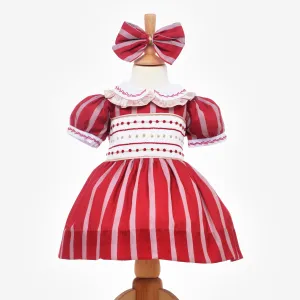 Ocean Baby Girls Smocked Red & Camel Striped Dress (3M-8Yrs)