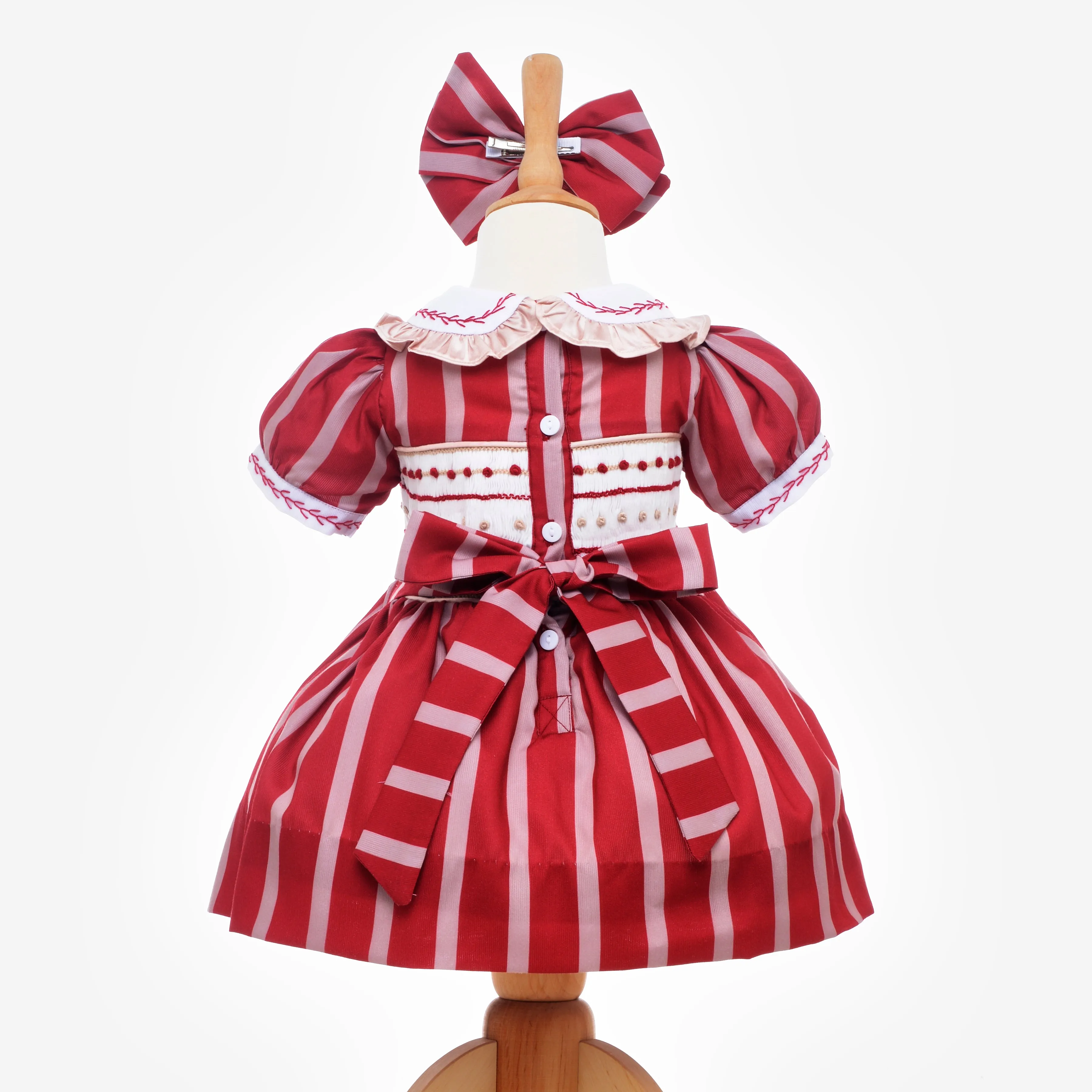 Ocean Baby Girls Smocked Red & Camel Striped Dress (3M-8Yrs)