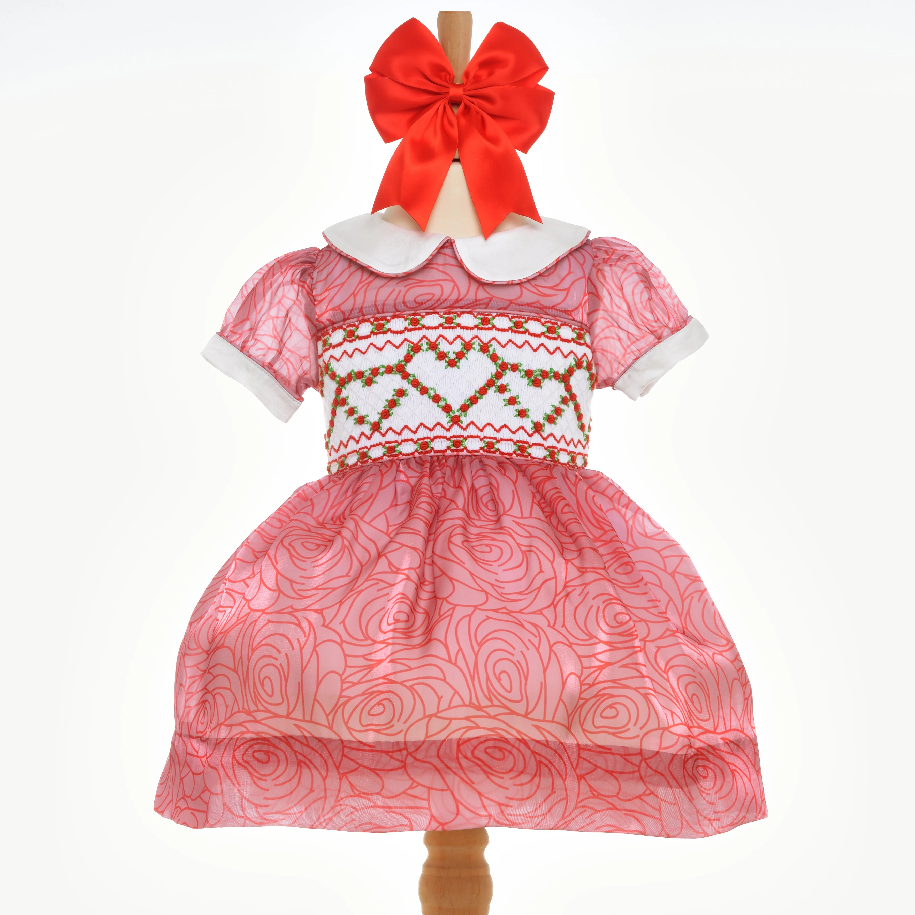 Ocean Baby Girls Smocked Rose Heart Organza Dress (3M-8Yrs)