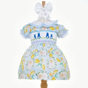 Ocean Baby Lemon & Floral Cotton Smocked Bunny Dress (NB-8Yrs)