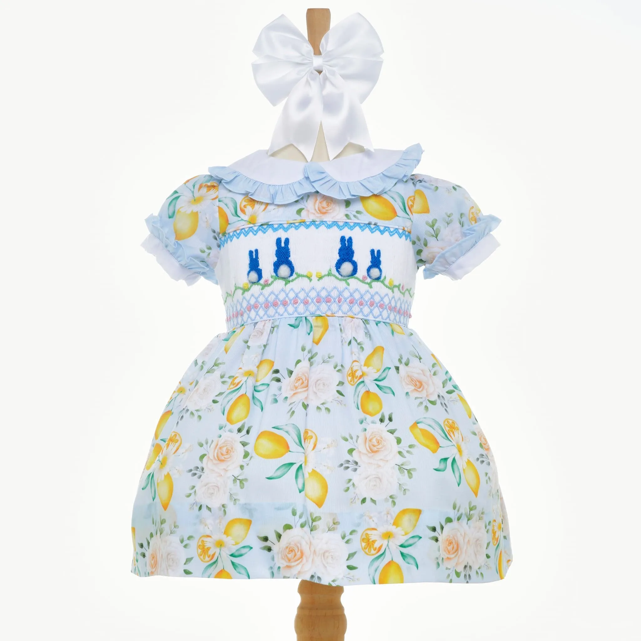 Ocean Baby Lemon & Floral Cotton Smocked Bunny Dress (NB-8Yrs)