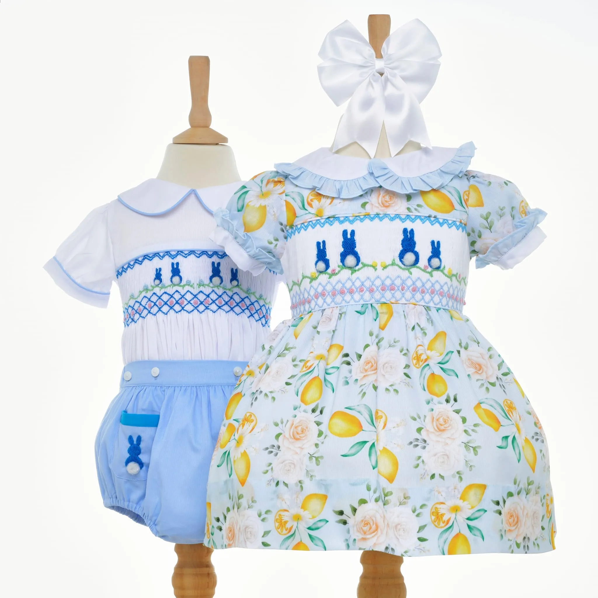 Ocean Baby Lemon & Floral Cotton Smocked Bunny Dress (NB-8Yrs)
