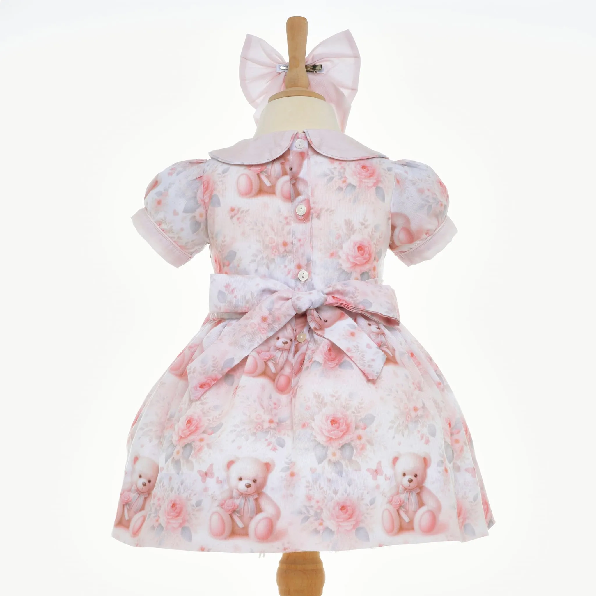 Ocean Baby Smocked Floral Teddy Bear Themed Dress (NB-4Yrs)