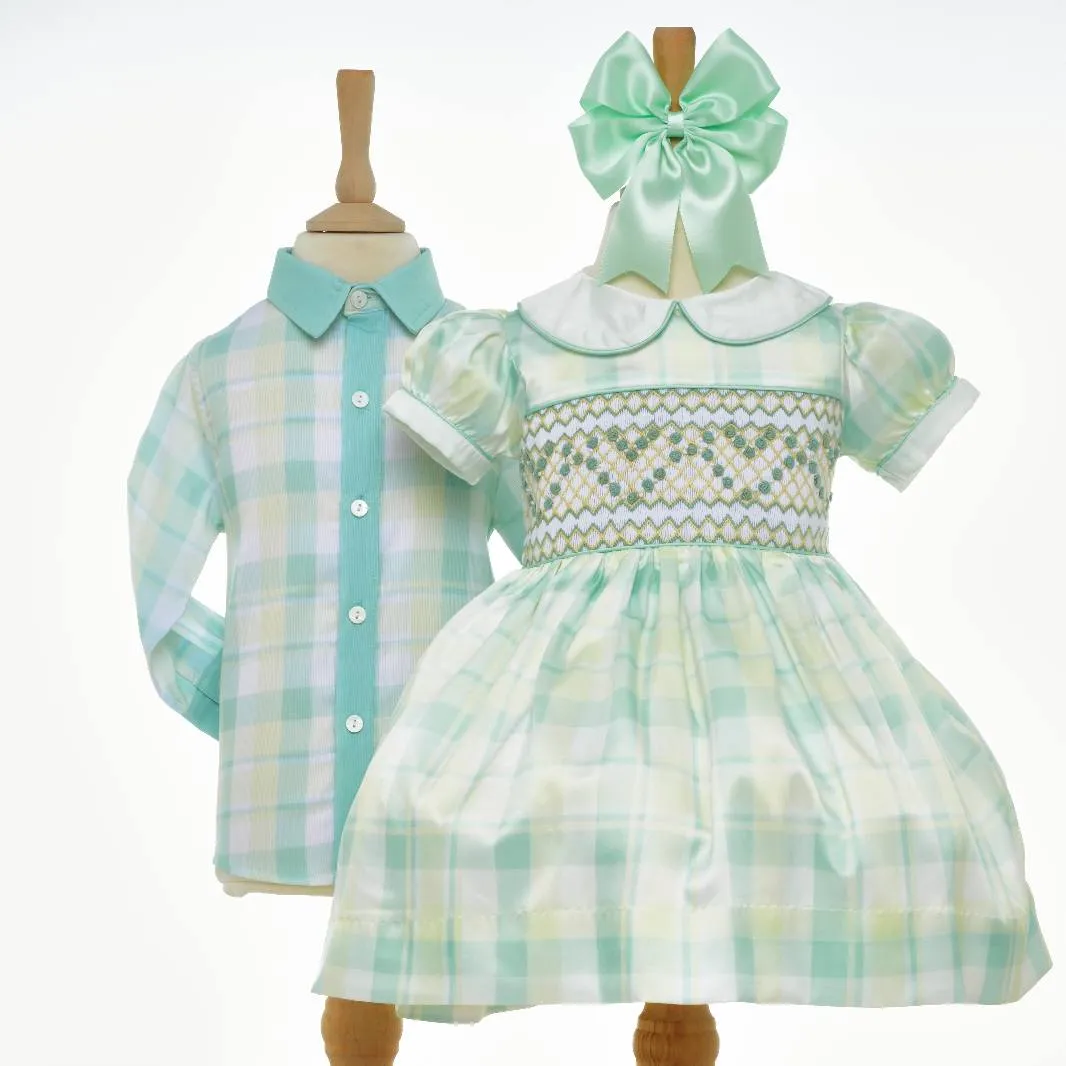 Ocean Baby Smocked Lemon & Mint Plaid Petticoat Layered Dress (NB-8Yrs)