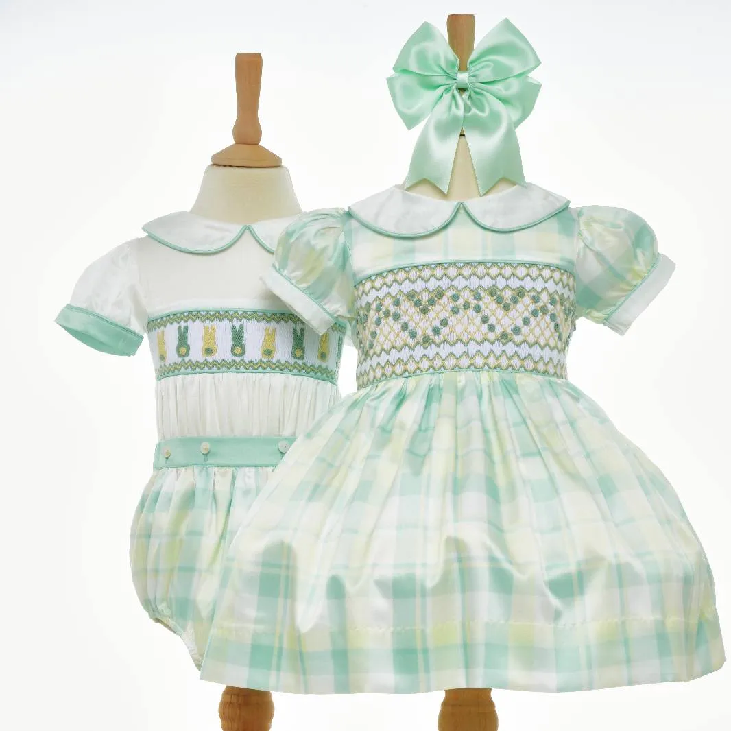 Ocean Baby Smocked Lemon & Mint Plaid Petticoat Layered Dress (NB-8Yrs)