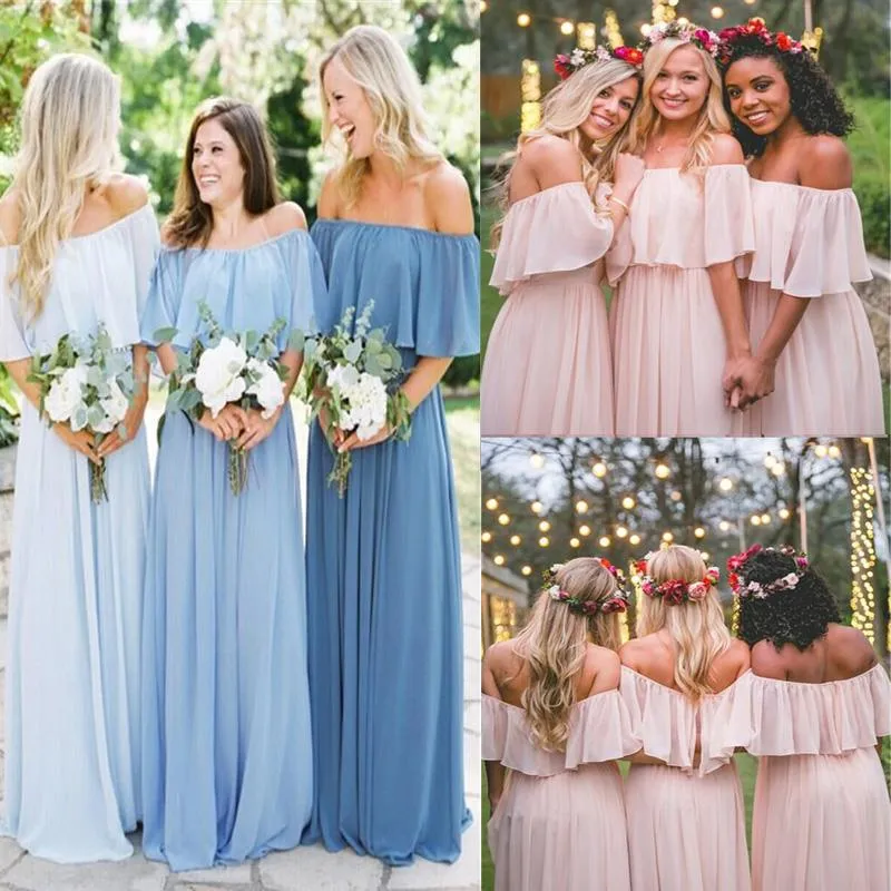Off the Shoulder Mismatched Bridesmaid Dresses Blue Fitted Bridesmaid Dress, Bridesmaid Dresses, TYP0321
