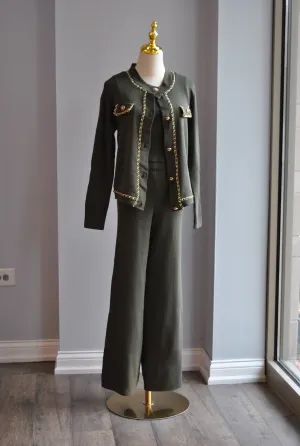 OLIVE GREEN 3 PIECES SWEATER SET