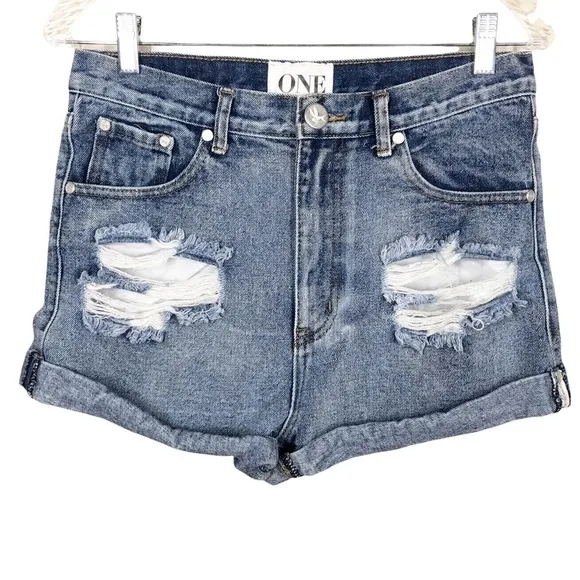 One Teaspoon for Free People Outlaws High Rise Denim Jean Shorts Distressed