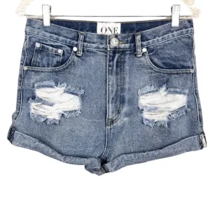 One Teaspoon for Free People Outlaws High Rise Denim Jean Shorts Distressed