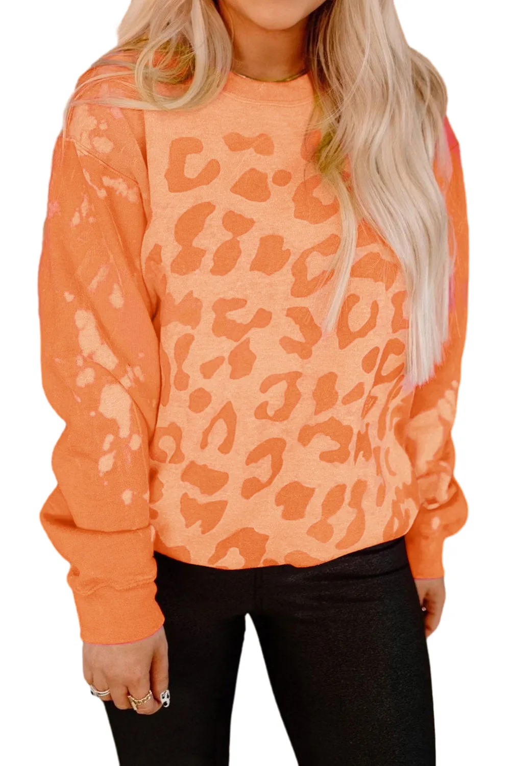 Orange Bleached Cheetah Print Sweatshirt