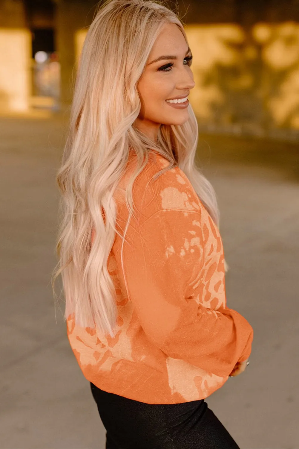 Orange Bleached Cheetah Print Sweatshirt