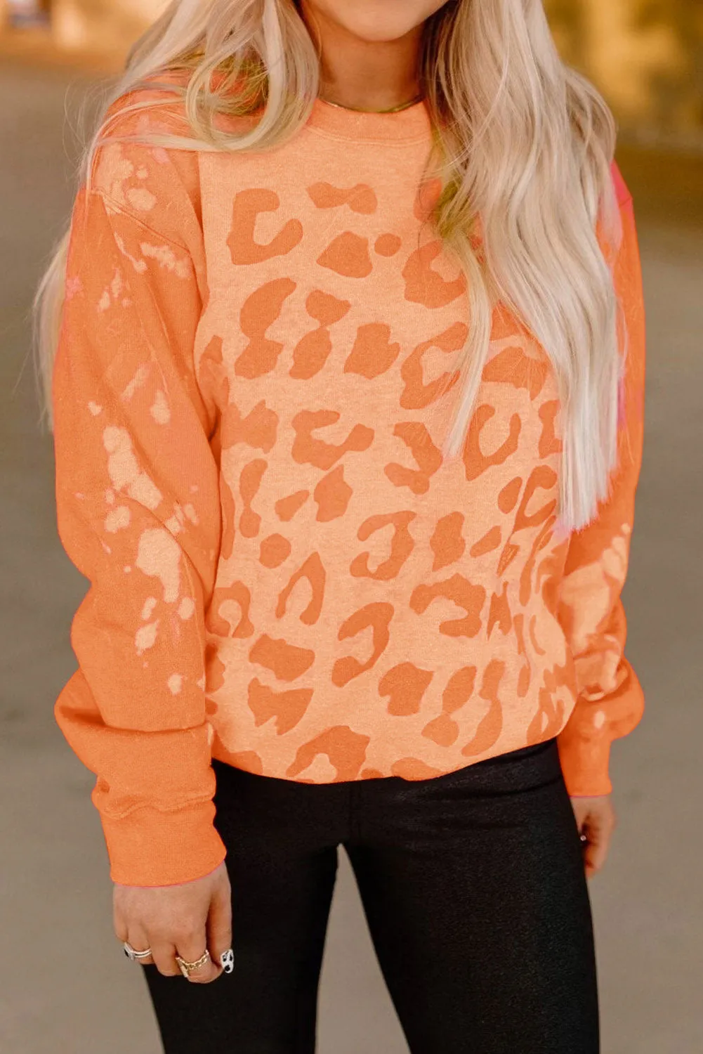 Orange Bleached Cheetah Print Sweatshirt